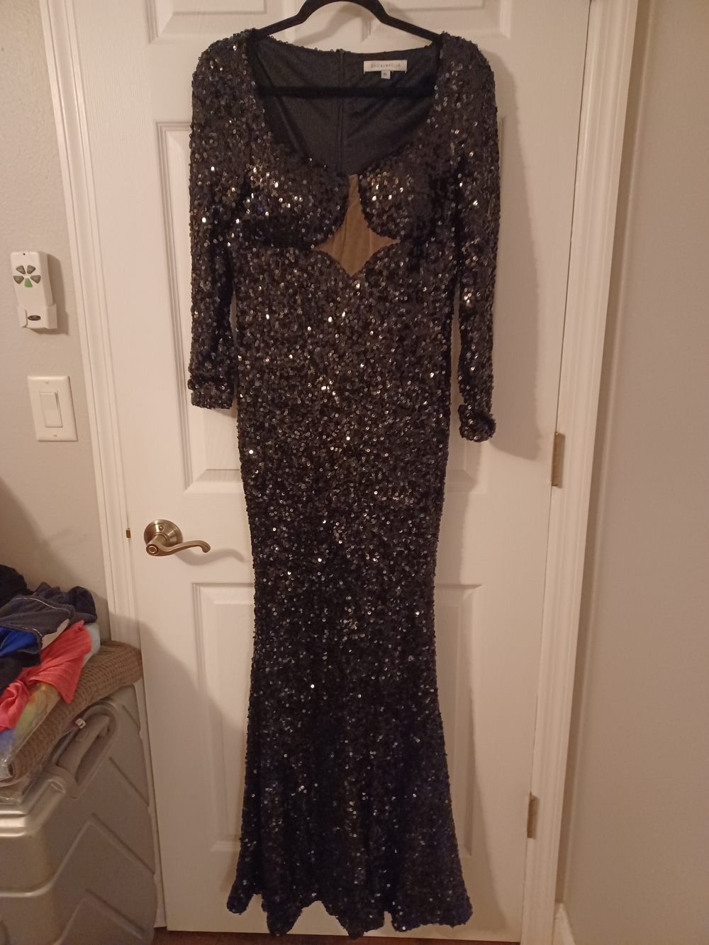 Chickbumpclub Sequin Long Sleeve Evening Gown in Black
